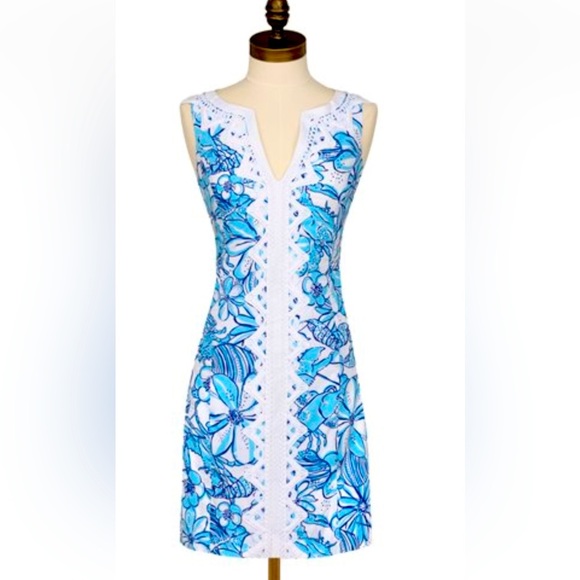 Lilly Pulitzer Jubliee Blue and White Floral Shift Dress Size 4 - Picture 1 of 7